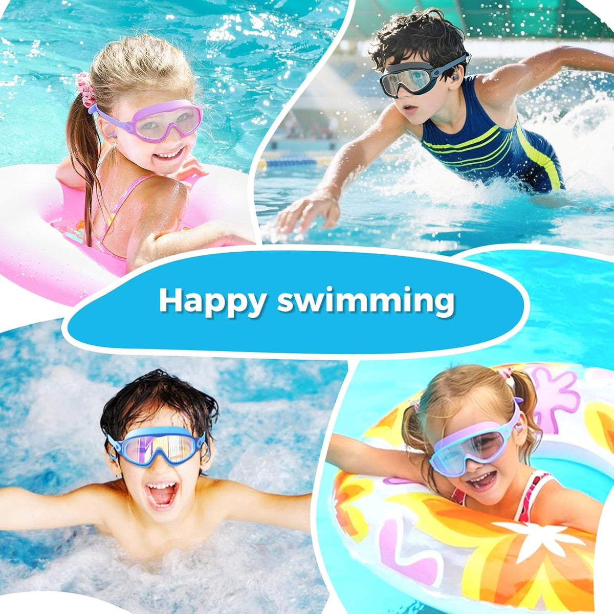 Skiennix Swimming Goggles - Anti-Fog UV Protection with Earplugs | Large Frame for Kids 4-12