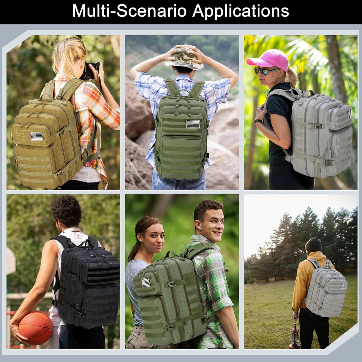 Skiennix Tactical Backpack 45L - Water Resistant MOLLE Rucksack for Hiking, Camping & Travel (Grey)