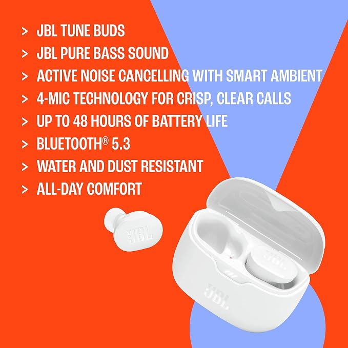 JBL Tune Buds - Noise Cancelling Earbuds - Black | JBL Pure Bass Sound, Bluetooth 53 with LE audio support, Active Noise Cancelling with Smart Ambient