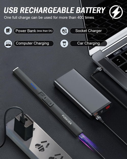 FUKKUDA Electric Arc Candle Lighter - USB Rechargeable, Windproof & Flameless | Obsidian Black for Romantic Evenings
