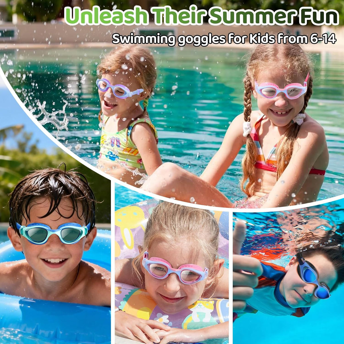 Vvinca Kids Swim Goggles - Anti-Fog UV Protection | Leakproof Design for Ages 6-14