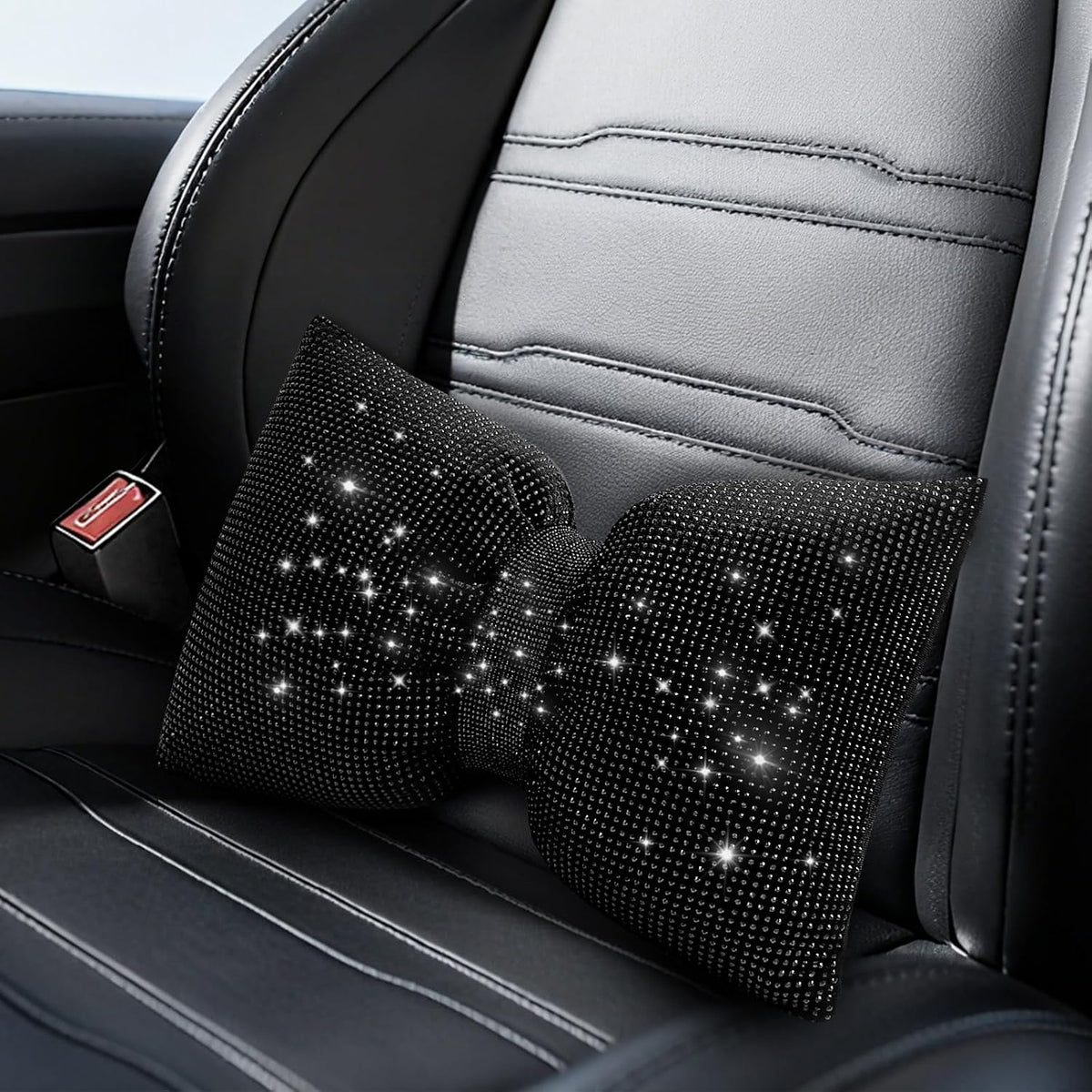 surpassme Rhinestone Lumbar Support Pillow for Car, Bling Back Support Pillow/Cushion Car Accessories for Women(White)