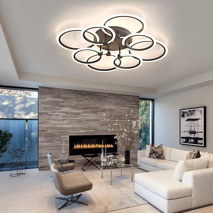 LED Ceiling Light, 8-Ring Modern Flush Mount Fixture, 145W Dimmable 3000K–6500K