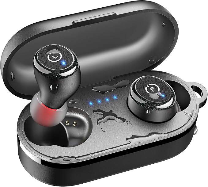 TOZO T10 Wireless Earbuds Powerful Bass Stereo Wireless Charging, APP, IPX8 | Waterproof, 55H Playtime, Ergonomic Design In Ear buds, App Customize EQ, Bluetooth 5.3 Headphones for Work, Travel, Black