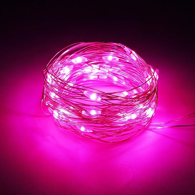 WATERGLIDE 12 Pack Valentine's Fairy Lights Battery Operated (Included), 7 ft 20 LED Mini String Lights, Waterproof Silver Wire Firefly Starry Light for DIY Wedding Party Mason Jars Decor, Pink