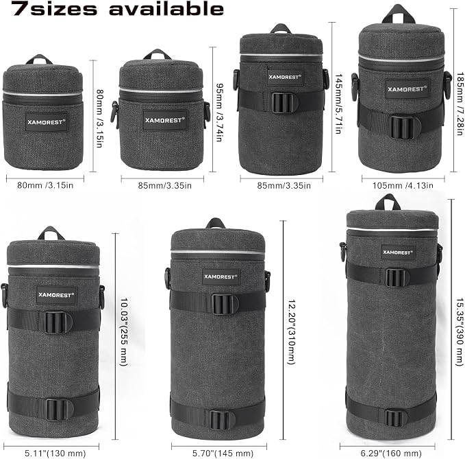 Camera Lens Case Bag for Photographyers, Zipper Waterproof Lens Protective