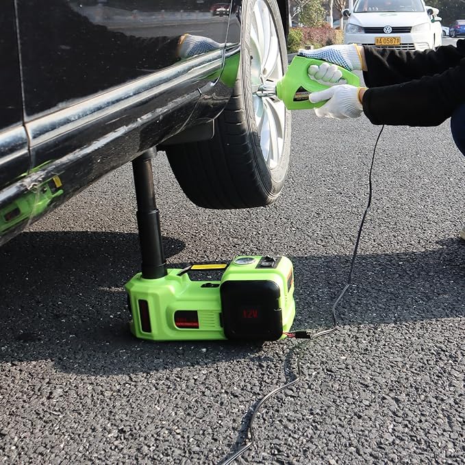Electric Car Jack Kit 5Ton 12V Car Jack(Lifting Range: 6.1~20.86 inch) with Impact Wrench Tire Inflator for SUV MPV Sedan Truck Change Tires Garage Repair and Emergency Tire Change
