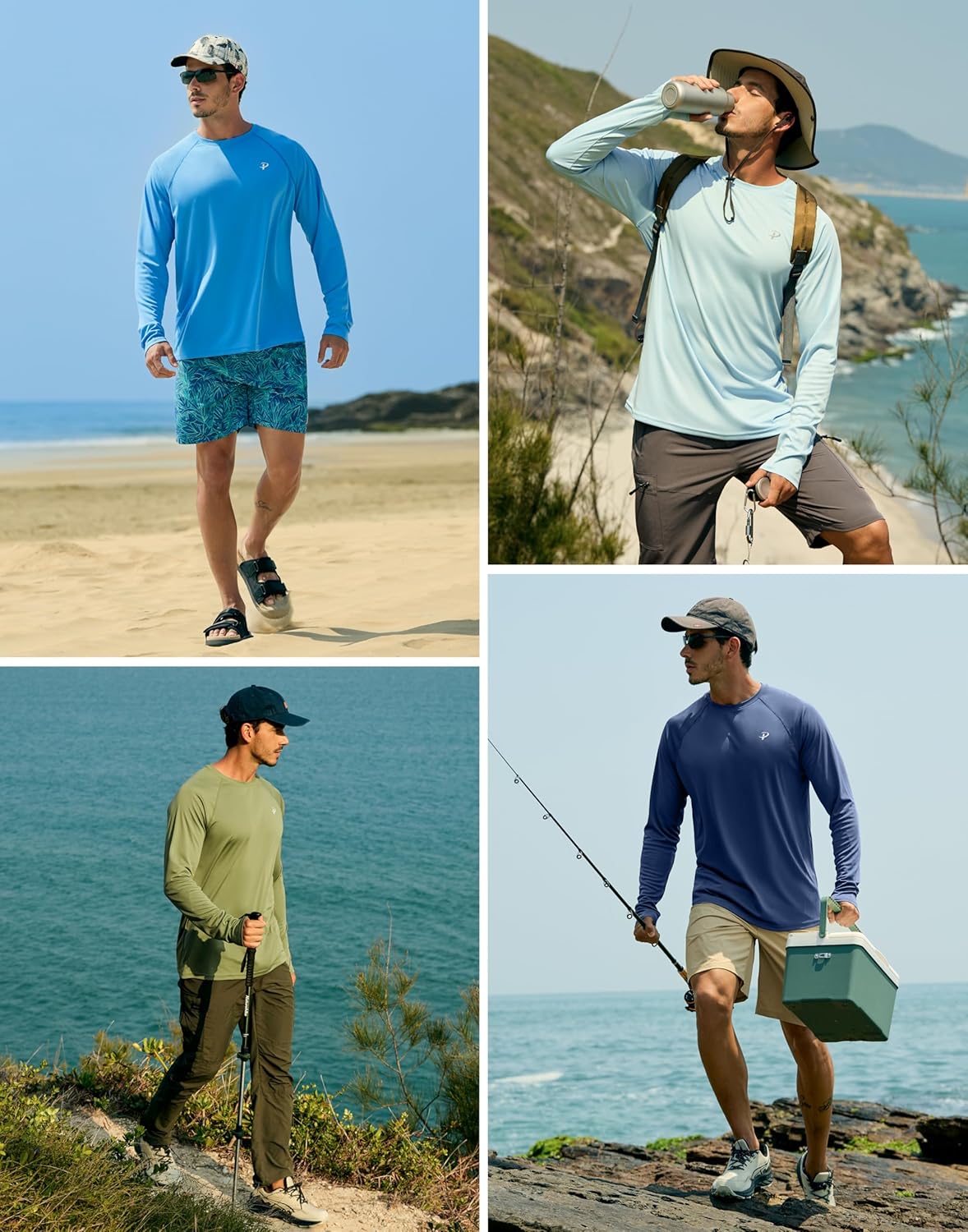 Pudolla Men's UV Protection Shirt - Lightweight Quick-Dry Long Sleeve Rash Guard | UPF 50+ for Fishing & Swimming