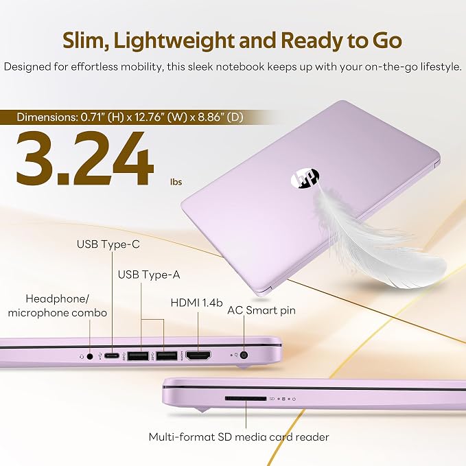 HP Stream 14" HD Laptop with AI Copilot for Student & Business, Intel Processor N150, 4GB RAM, 1.12TB Storage (128GB UFS + 1TB Docking Station), 1 Year Office 365, Wi-Fi 6, Win 11, Lavender Purple