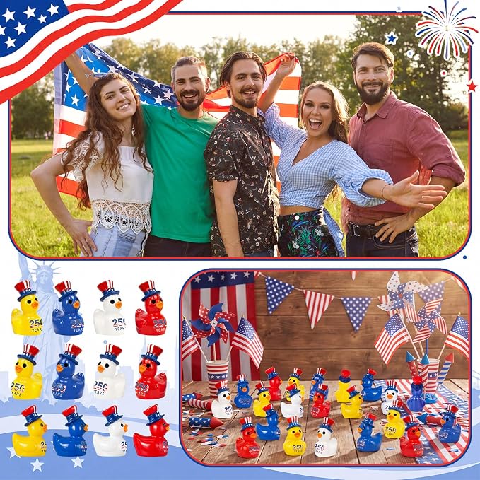 Skylety 100 Pcs Patriotic Mini Ducks 4th of July Independence Day Party Decor