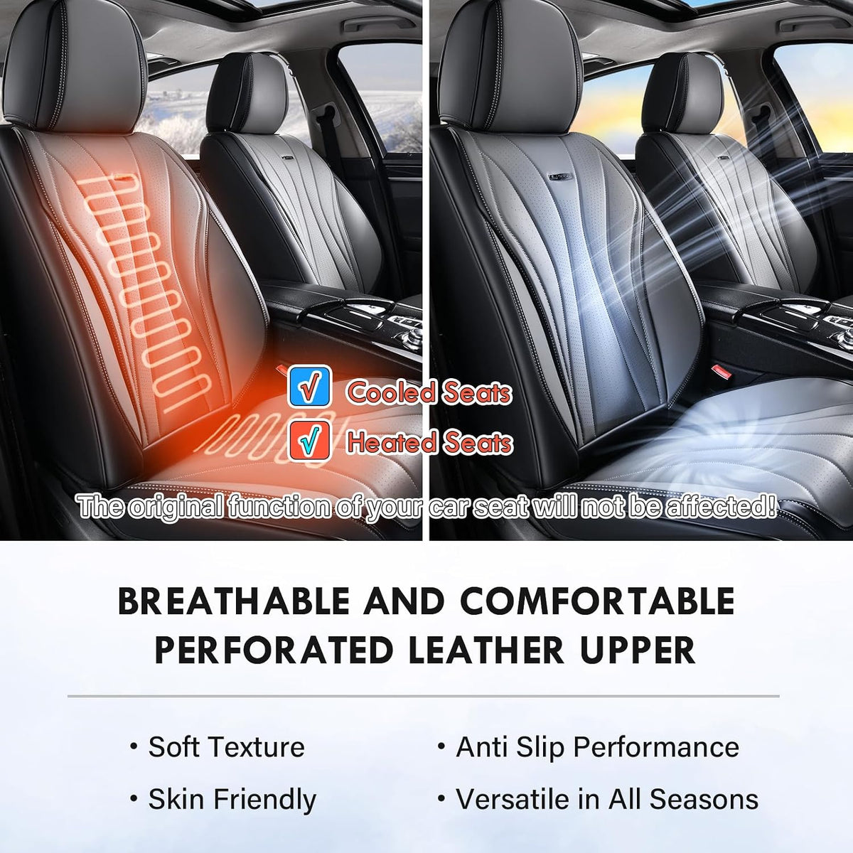 Coverado Seat Covers Full Set, Leather Car Seat Covers, Waterproof Seat Covers for Cars, Front and Back Seat Covers, Car Seat Protectors Car Seat Cushions Universal Fit for Most Cars, Black&Gray