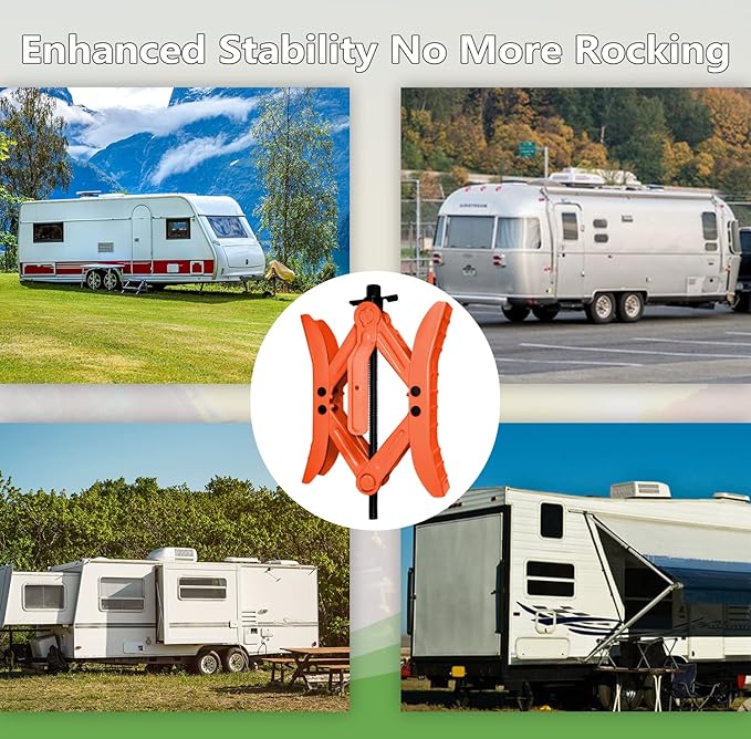 RV Wheel Chock Stabilizers,Camper Heavy Duty Tire Chock Stabilizers,Travel Trailers Wheel Chock Scissor 2 Sets with Ratchet,hex Socket,Gloves (RED)