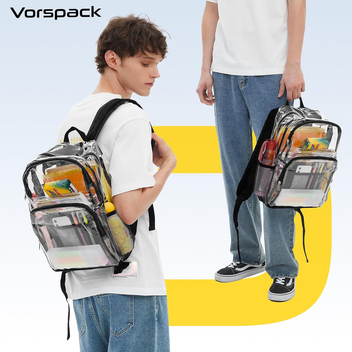 Vorspack Clear Backpack - Heavy Duty Transparent Bookbag for College & Travel | Large Black Design