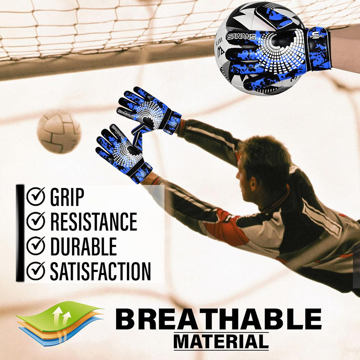 SAWANS Football Goalkeeper Gloves - Strong Grip & Wrist Support for Kids, Youth, and Adults