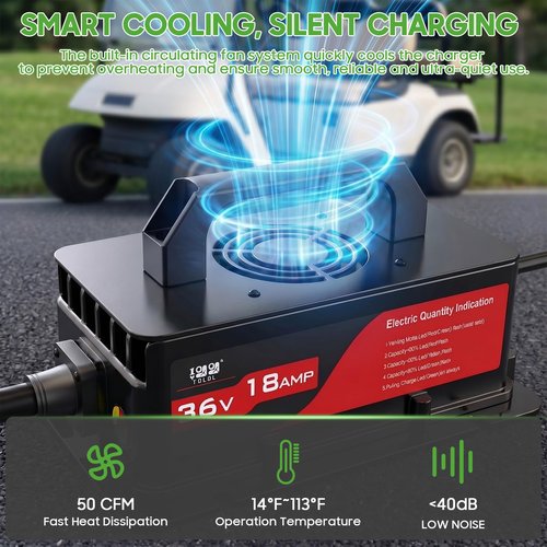 10L0L 36V Golf Cart Battery Charger for EZGO TXT, 18Amp Smart Charger with D Style Plug for Lead Acid Batteries, IP67 Waterproof, Auto Shut-Off