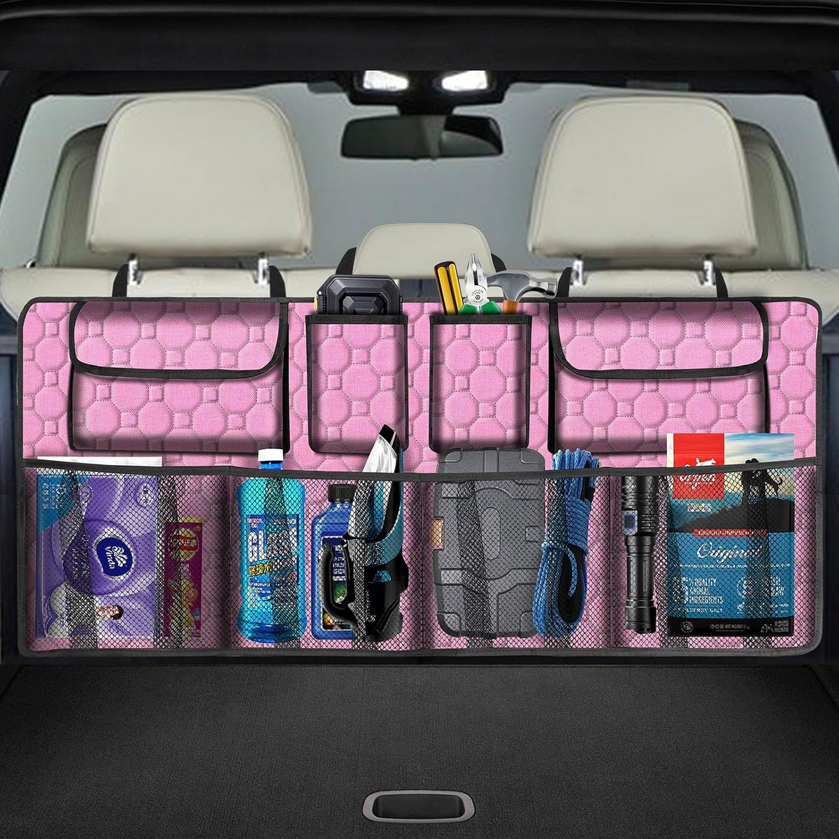 Car Trunk Organizer, Super Capacity Backseat Car Organizer for SUV/Truck/MPV, Hanging Car Storage Organizer with 8 Pocekts, Car Accessories for Women and Men- Leopard print