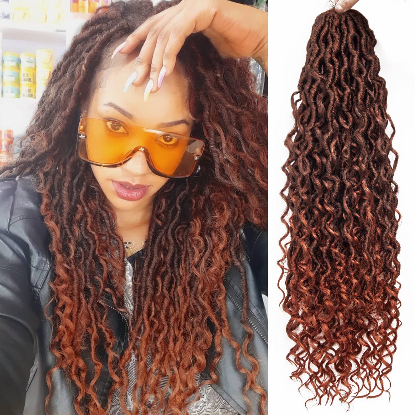 Goddess Locs Crochet Hair 22Inch Curly Faux Locs Crochet Hair,6Packs Pre-Looped River Locs Bohemian Locs Crochet Braids For Blac
