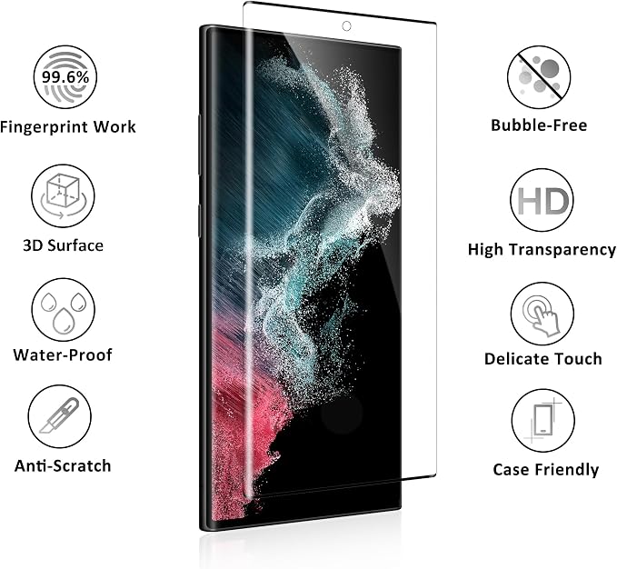 V-PORYADKU 3 Pack for Galaxy S22 Ultra Screen Protector, 9H Tempered Glass