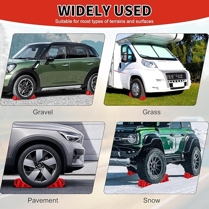 Wheel Chocks for Trailers, 4 Pack Hard Plastic RV Wheel Chocks with Handles for Easy Removal, Tire Chock for Cars Wheels, Keep Your Truck or Camper in Place