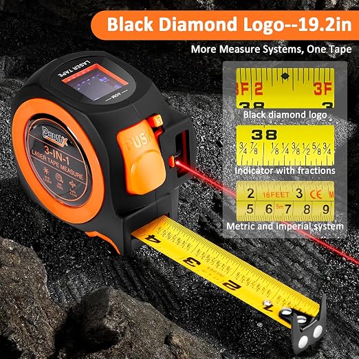 3-in-1 Laser Tape Measure, 197ft Laser Distance Meter, 16ft Digital Tape Measure