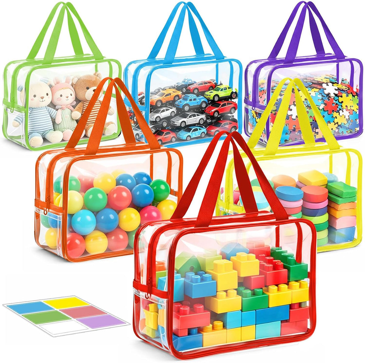 6 Packs Large Toy Storage Bags, Reusable Clear PVC Storage Bags with Zipper, Travel Waterproof Organizer Bags for Puzzles, Building Blocks,Board Game, Kids Books, Stationery (Black)