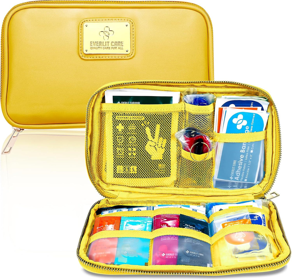 EVERLIT CARE Car First Aid Kit with Emergency Supplies Survival Gear Including Window Breaker Disposable Urine Bag Mountable Survival Kit for Family Travel in Car (Yellow)