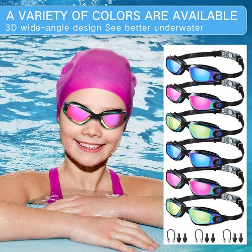 Flutesan Swim Goggles - 6 Pack Anti-Fog Adult Swimming Glasses with Ear Plugs & Nose Clip | Leak-Proof Design