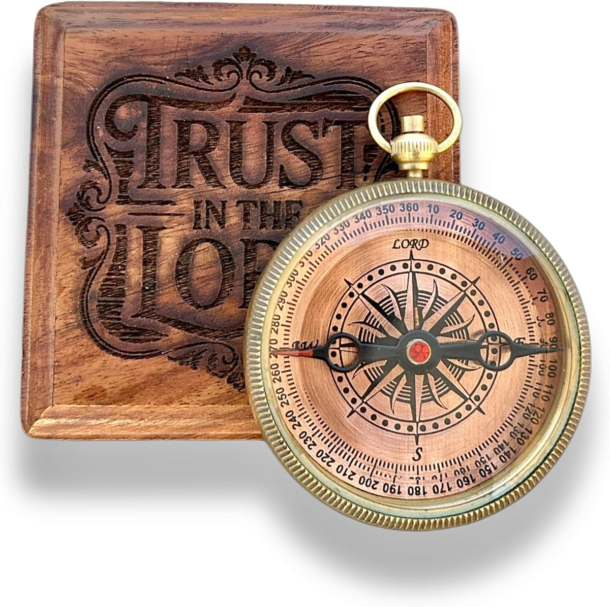 Trust in The Lord Compass - Engraved Proverbs 3:5-6 Quote | Unique Baptism Gift for Men
