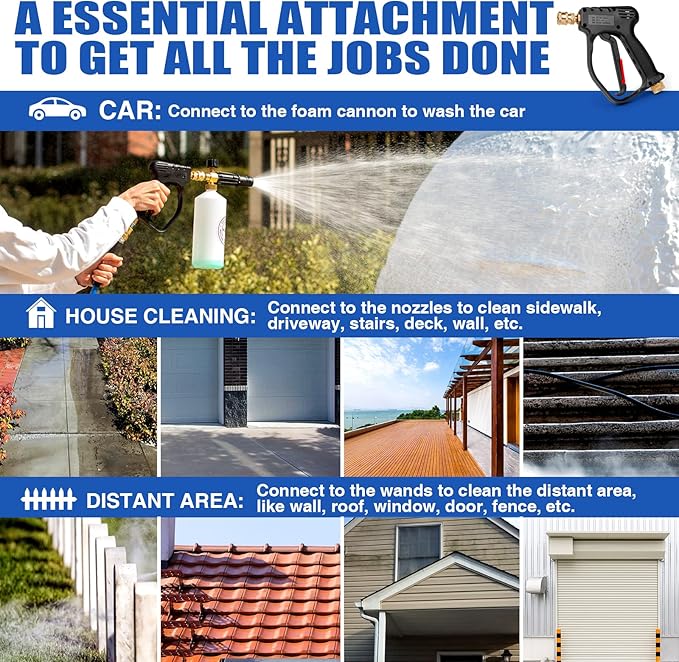 MEKOH Short Pressure Washer Gun, 4000 PSI High Power Washer Spray Gun, 10.5 GPM Foam Gun with 3/8'' Quick Connect, Stubby Pressure Washer Trigger Handle with M22-14mm Adapter for Extension Wand & Hose