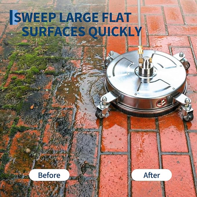 14" Pressure Washer Surface Cleaner with 4 Wheels, Stainless Steel Surface Cleaner for Pressure Washer Attachment for Patio, Sidewalk, Deck and Driveways