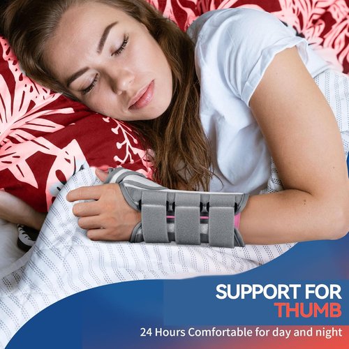 FEATOL Carpal Tunnel Wrist Brace - Night Support Thumb Spica Splint for De Quervains | Medium/Large, White/Pink