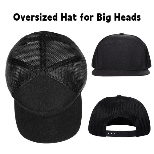 BAOPLAYKIDS Oversize XXL Blank Flatbill Mesh Snapback Cap Black 2XL Flat Bill Hats for Men Big Head 6 Panel