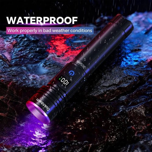 Dokhbem 365nm UV Flashlight Rechargeable, Black Light Flashlight with LCD Display, Powerful Ultraviolet Lights for Pet Urine Detection, Resin Curing, Rockhounding, Scorpion, Uranium Glass, A/C Leak