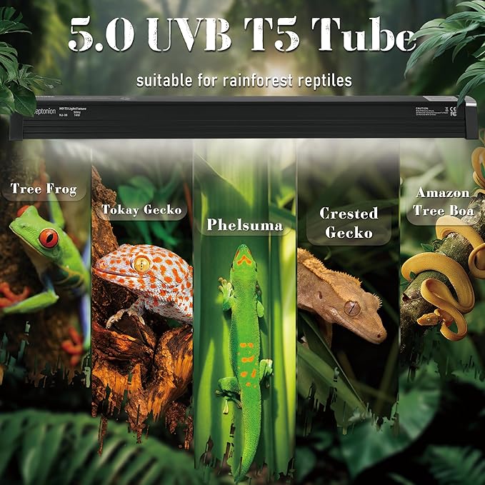 T5 Reptile UVB Light 22.7 Inches Fixture with UVB 5.0 Bulb High Output Hood for Terrariums, Basking Reptiles, Lizards, Chameleons, Iguanas, Bearded Dragons, 14W