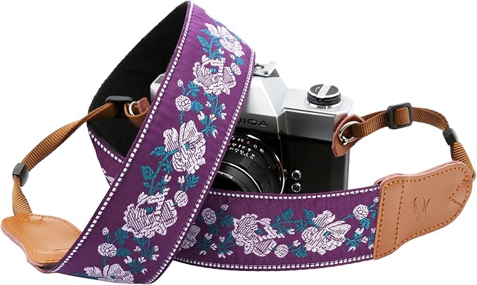 Padwa Lifestyle Purple Flowers Embroidered Camera Strap