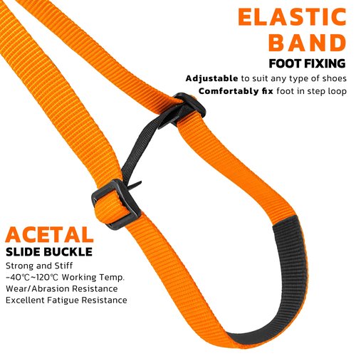 GM CLIMBING Orange Foot Loop Ascender Sling Adjustable for Rope Ascending Climbing Arborist Caving Aid Climbing Gear SRT Rope Walking Frog Setup
