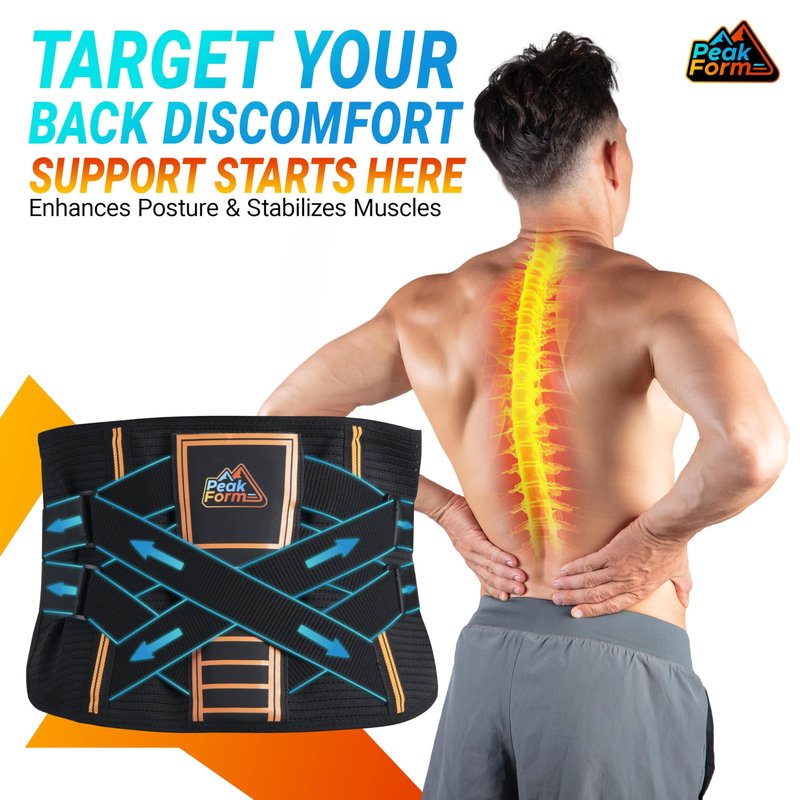 Peak Form Back Support Brace with Hot Cold Therapy - Lower Back Support For Men & Women | Ice Pack Lumbar Relief Belt | Heated Lifting at Work Backbrace Belts | Comfy Under Clothes Backsupport - L/XL