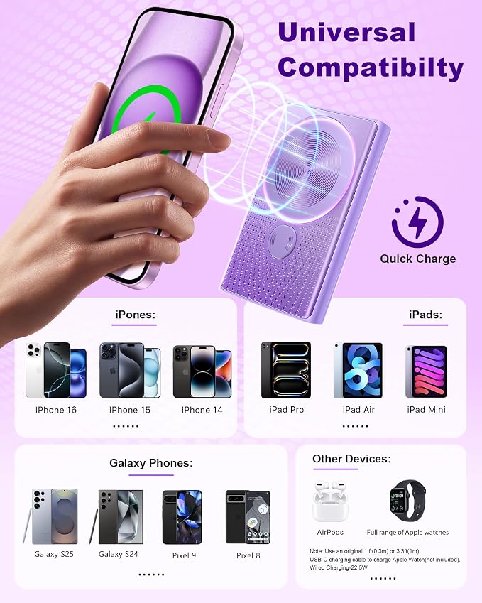 Kesguar Magnetic Portable Charger, 10000mAh 22.5W PD Super Fast Charging Wireless Power Bank. Ultra-Strong Magnet, USB C in&Out Battery Pack for Magsafe, iPhone 17/16/15/13/12 Pro Series