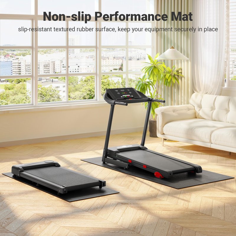 THERUN Home Gym Treadmill Exercise Bike Mat Non-Slip, Workout Mat Thick, Heavy-Duty Floor Mat for Fitness and Yoga, Medium