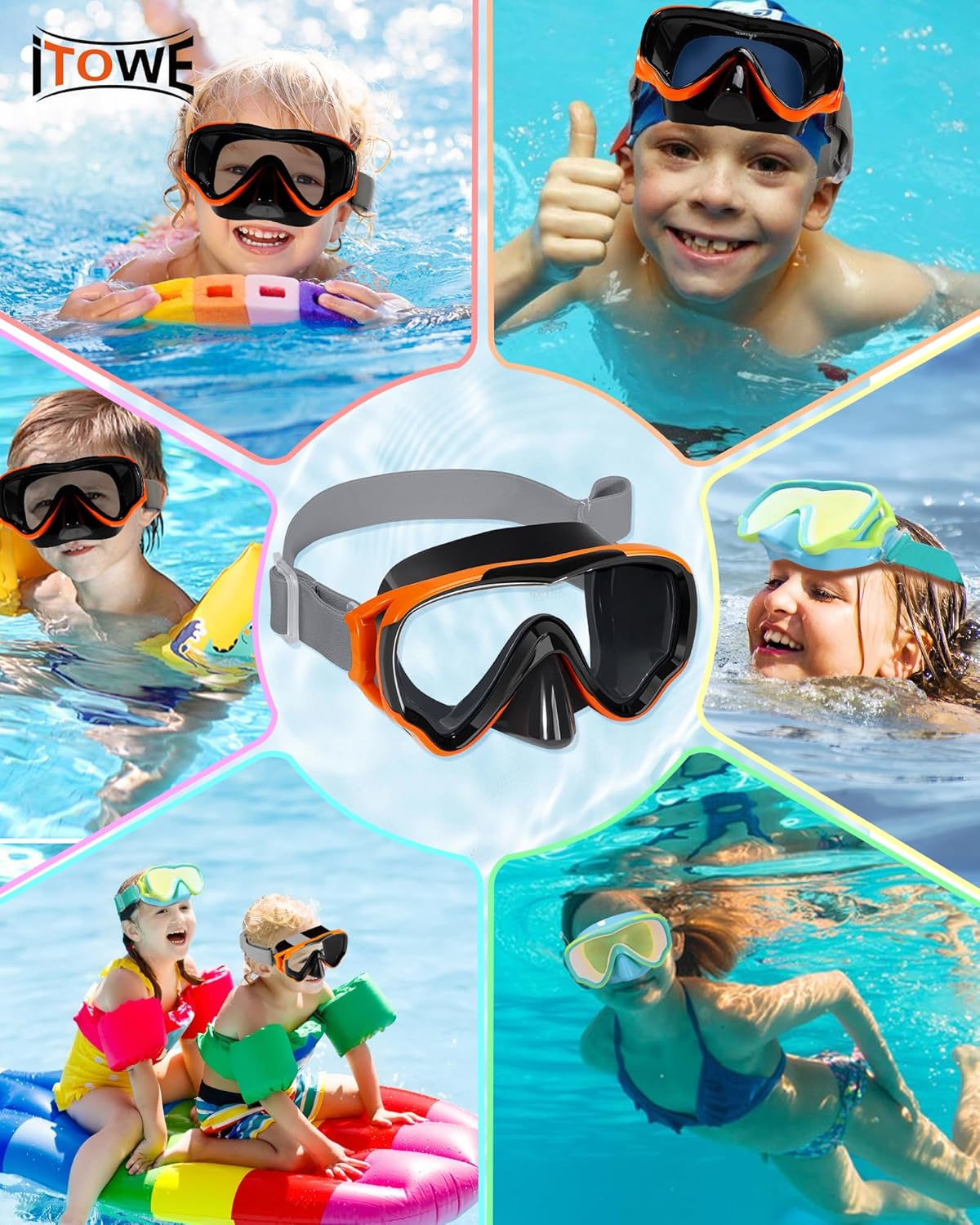 Skiennix Kids Swim Goggles - Leak Proof Design with Fabric Strap | 180° Clear View for Ages 3-15