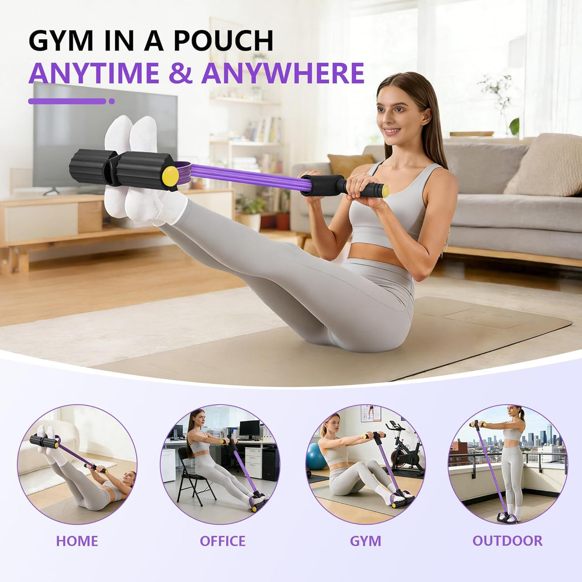 Skiennix Upgraded Pedal Resistance Band - Durable Exercise Tool with 6 Tension Ropes for Core & Arms