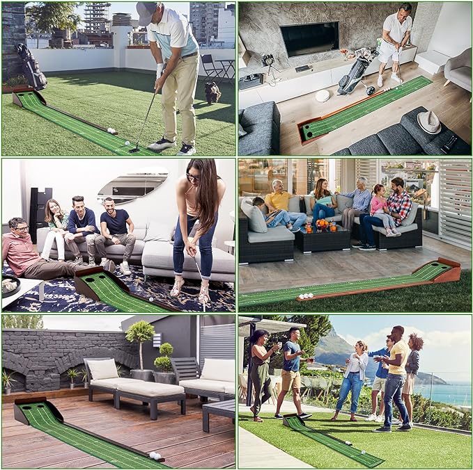 Putting Green Portable Indoor Putting mat,Includes Putting Practice Ball, Wrinkle-Free Mat, and Solid Wood Construction,Office, Living Room, Golf Gift