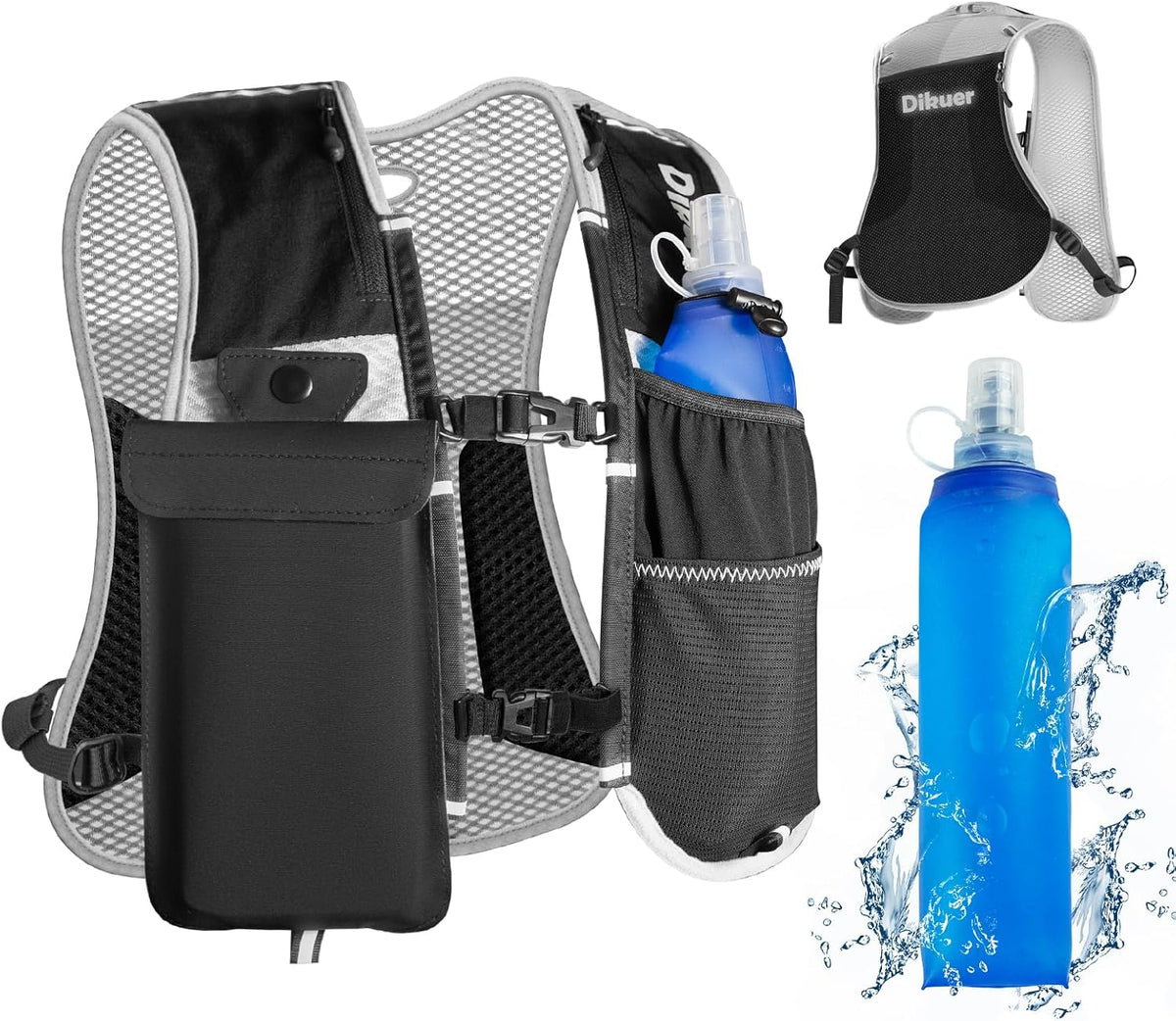 Skiennix Running Vest - Lightweight Hydration Pack with Waterproof Phone Pocket & 17oz Flask | Adjustable Reflective Design for Hiking & Jogging