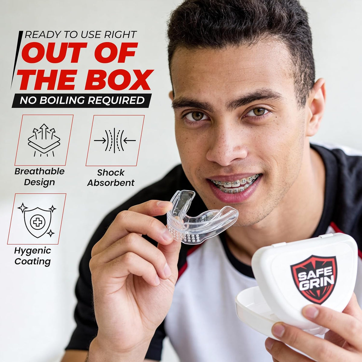 Skiennix Mouth Guard - Premium Silicone Teeth Protection for Sports - Youth & Teen Fit (Transparent, Braces Compatible)
