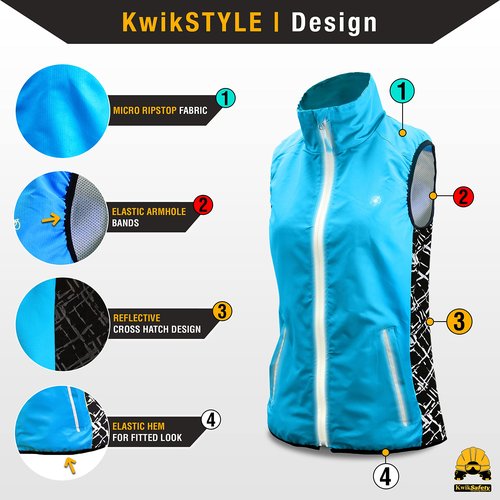 KwikSafety - Charlotte, NC - FIREFLY Women All Year Sport Vest, High-Performance Recreational Athletic Wear, High Visibility Running Cycling Jogging Walking Racing/Blue Large