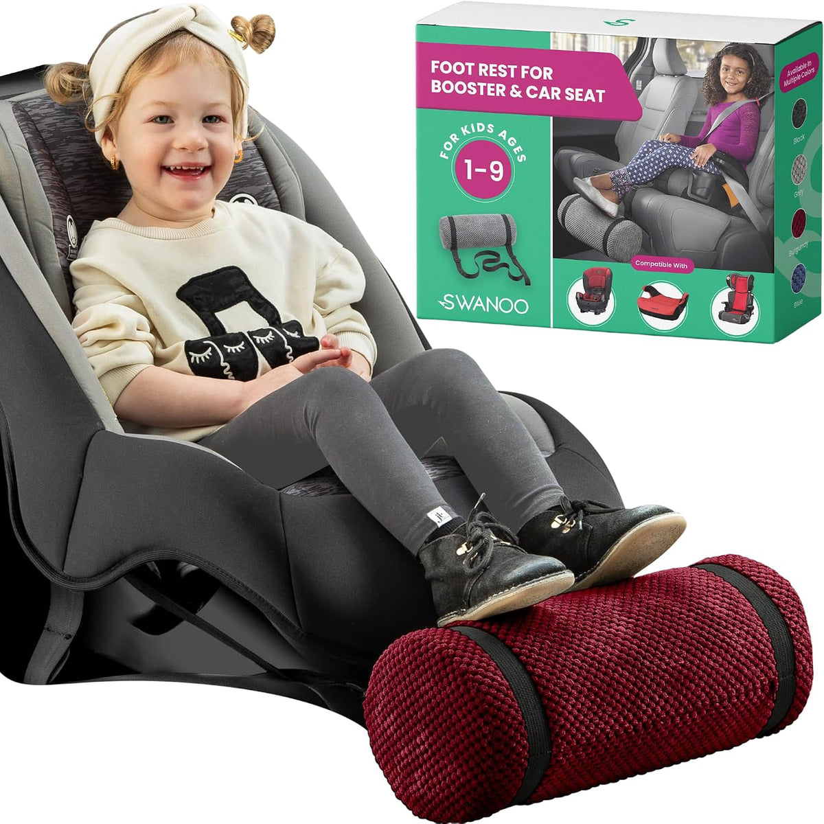 Car Seat Foot Rest, Grey, Extra Long Straps, Adjustable