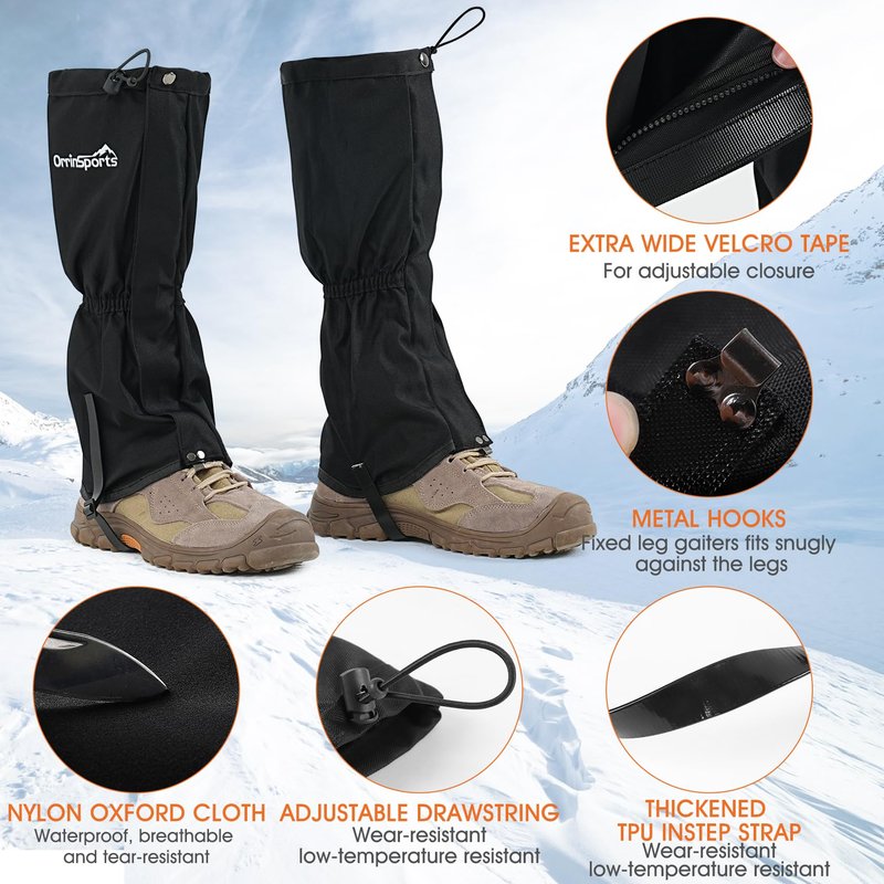 Waterproof Leg Gaiters for Men and Women Adjustable Snow Boot Gaiters for Hiking in Hunting Sand and Mud Mountain Climbing or Snowshoeing (Black L)