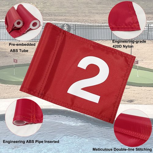 BTREEFLO 3PCS Numbered Golf Flag 8x6 Inch Upgraded Dual-Layer 420D Nylon Putting Green Golf Flags with Tube Inserted, Mini Practice Golf Target Flag for Yard Backyard Garden Outdoor Indoor
