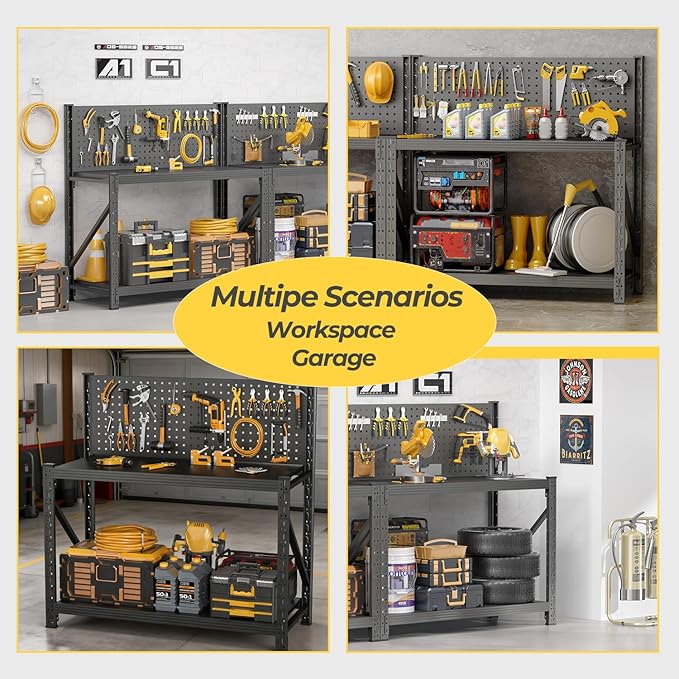 Work Bench with Pegboard,Heavy Duty Workbench Adjustable Shelves,Tool Cart,Work Table for Garage Warehouse47.2 H*47.09" W*19" D