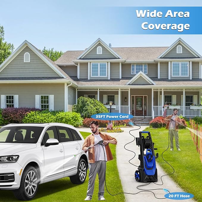 Power Washer Comes with 4 Nozzles for Car, Road, Yard and Fence Cleaning